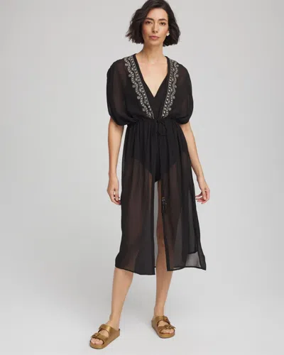 Chico's Miraclesuit Beach Embroidered Long Kimono In Black