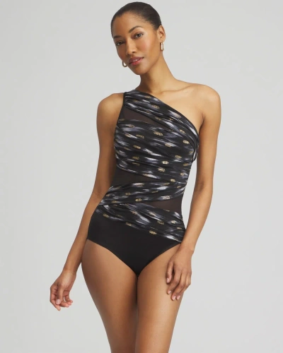 Chico's Miraclesuit Bronze Reign Jena Swimsuit In Black Size 10 |