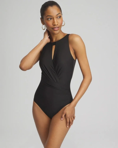 Chico's Miraclesuit Rock Solid Arden Swimsuit In Black Size 8 |