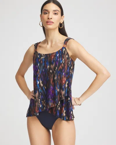Chico's Miraclesuit Tapiz Dazzle Tankini Top In Black Size 14 |  In Black/multi