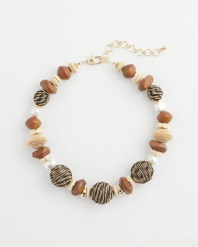 Chico's Mixed-media Short Beaded Necklace In Neutral