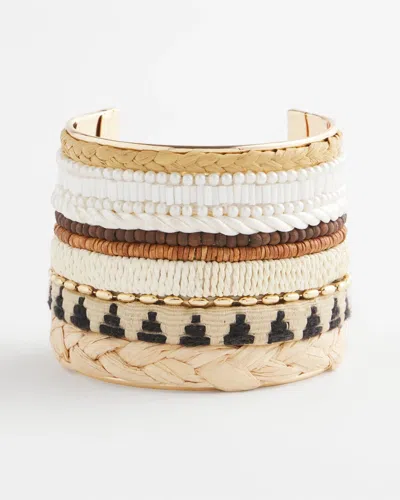 Chico's Mixed Media Textured Cuff Bracelet In Neutral
