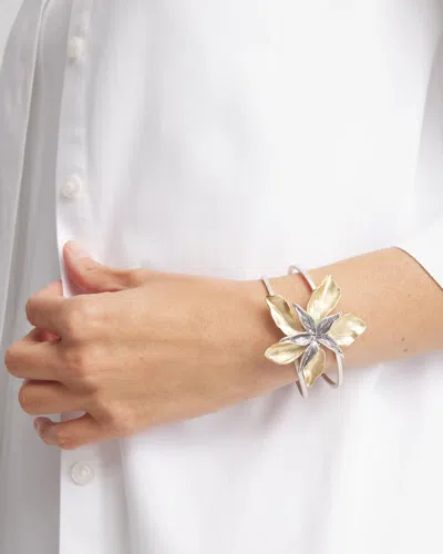 Chico's Mixed-metal Floral Cuff Bangle Bracelet In Metallic