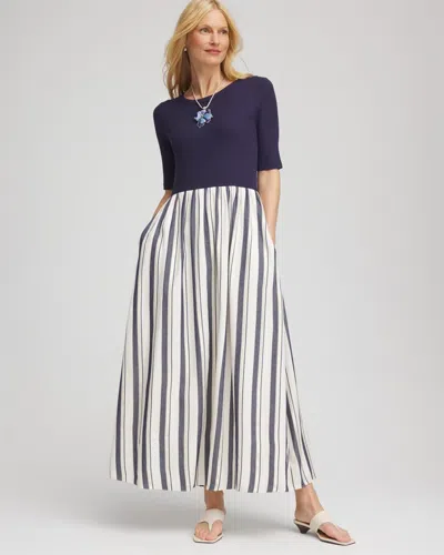 Chico's Mixed Metallic Striped Maxi Dress In White In Multi