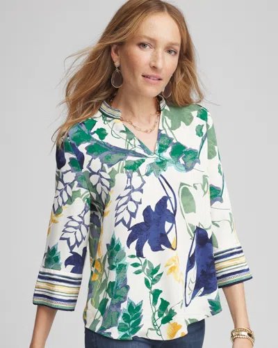 Chico's Mixed Print Mock V-neck Top In Ivy League Size 20/22 |