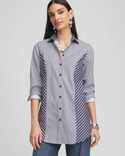 Chico's No Iron™ Mixed Stripes Tunic Top In Blue Size Xl |  In Classic Navy