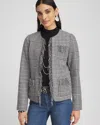 Chico's Mixed Tweed Fringe Jacket In Black Size Large |  In Black