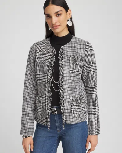 Chico's Mixed Tweed Fringe Jacket In Black Size Large |