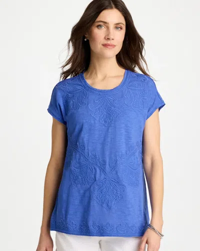 Chico's Monochrome Embroidered Cap-sleeve Tee In Amparo Blue