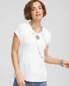 Chico's Monochrome Embroidered Cap-sleeve Tee In White Size 20/22 |  In Alabaster
