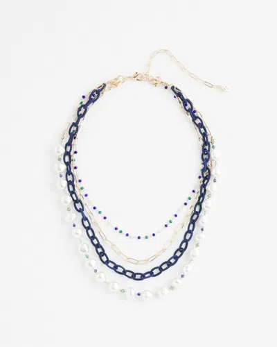 Chico's Multistrand Pearl & Blue Necklace |  In Blue/white