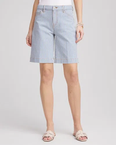 Chico's Nautical Striped Denim Trousers Shorts In Blue
