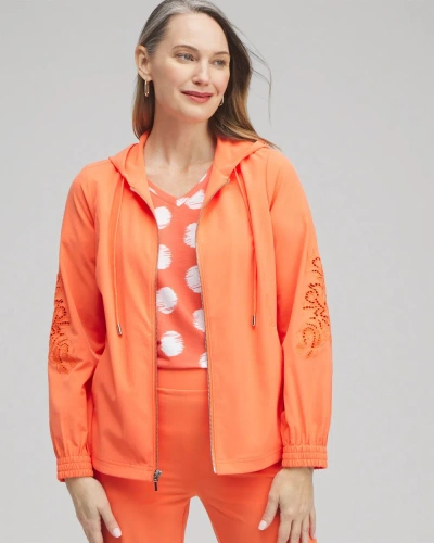 Chico's Embroidered Jacket In Orange Size Medium |  Zenergy In Nectarine