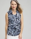 CHICO'S PAISLEY RUFFLE TANK TOP IN NAVY BLUE SIZE 4 | CHICO'S ZENERGY ACTIVEWEAR