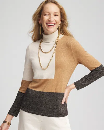 Chico's Neutral Colorblock Turtleneck Sweater In English Cream Size 16/18 |