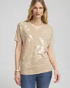 CHICO'S NEUTRAL SEQUIN EMBELLISHED TEE IN TAN SIZE 4/6 | CHICO'S