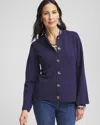 Chico's Faux Horn Button-up Cardigan Sweater In Blue Size 4/6 |  In Passport Blue