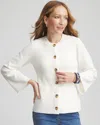 Chico's Faux Horn Button-up Cardigan Sweater In White Size 16/18 |  In Ecru