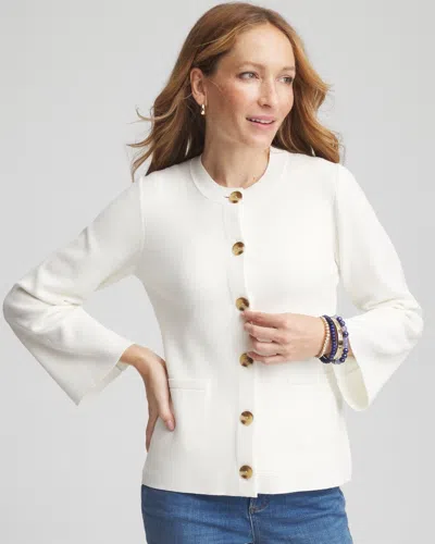 Chico's Faux Horn Button-up Cardigan Sweater In White Size 16/18 |  In Ecru