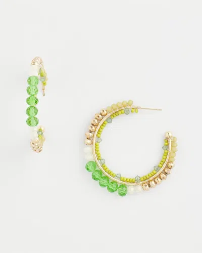Chico's No Droop Beaded Hoop Earrings In Green