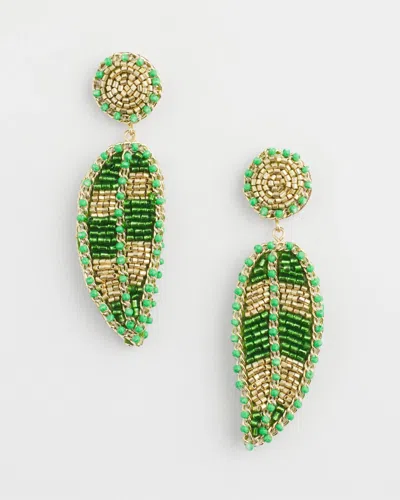 Chico's No Droop Glass Bead Leaf Earrings In Green