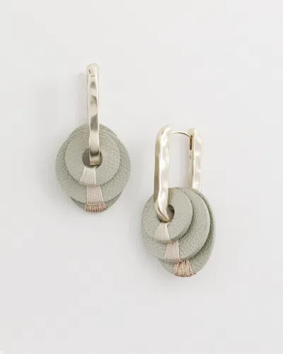 Chico's No Droop Gold Tone Leather Hoop Earring |  In Light Tan