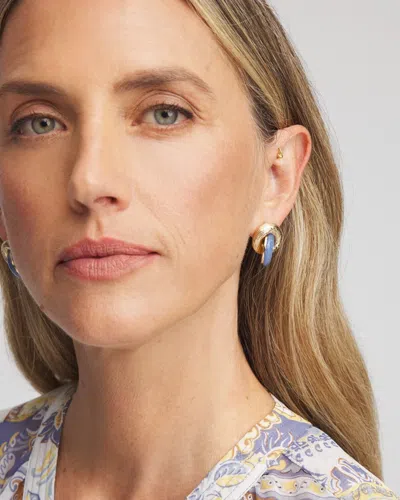 Chico's No Droop Golden & Jade Hoop Earrings In Blue
