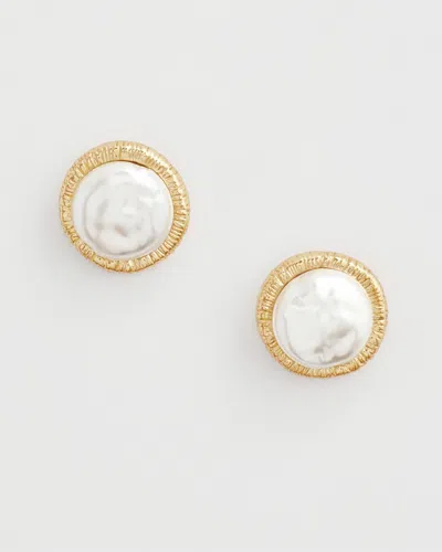 Chico's No Droop Goldtone Pearl Earrings In Metallic In White