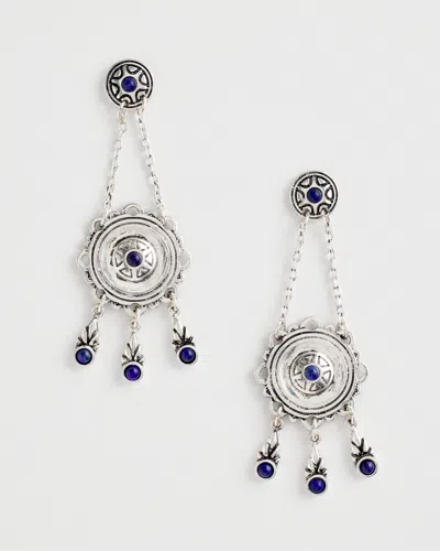 Chico's No Droop Lapis Lazuli Medallion Earrings In Metallic In Silver