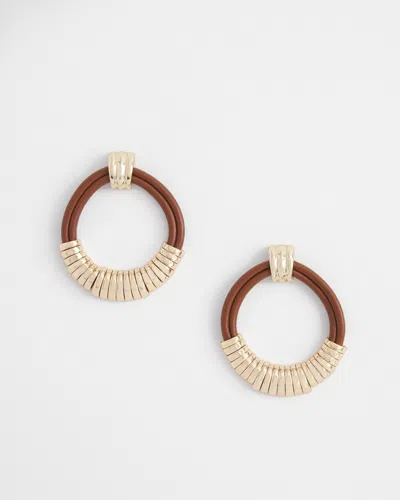 Chico's No Droop Neutral Leather Hoop Earrings |  In Brown