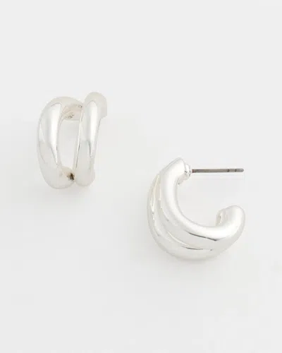 Chico's No Droop Silvertone Double Hoop Earrings In Metallic