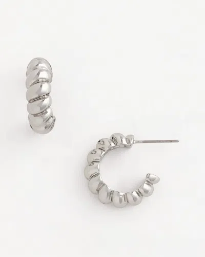 Chico's No Droop Silvertone Twisted Hoop Earrings In Metallic