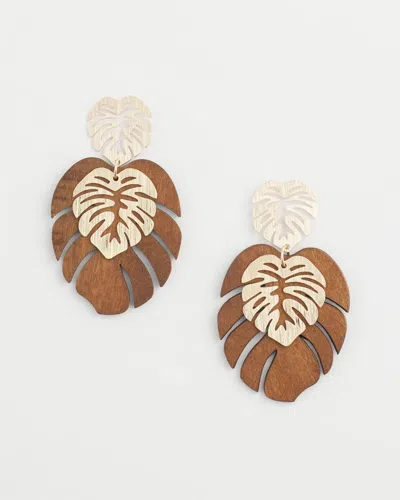 Chico's No Droop Wood Palm-frond-motif Earrings In Neutral