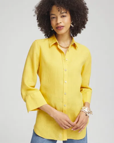 Chico's No Iron&#8482 Linen 3/4 Sleeve Shirt In Yellow Size Xl |