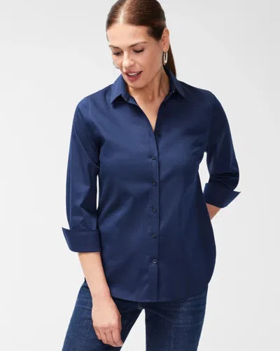 Chico's No Iron™ 3/4 Sleeve Stretch Shirt In Blue Size Xxl |  In Navy Blue