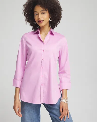 Chico's No Iron 3/4 Sleeve Stretch Shirt In Cane Orchid Size Xl |