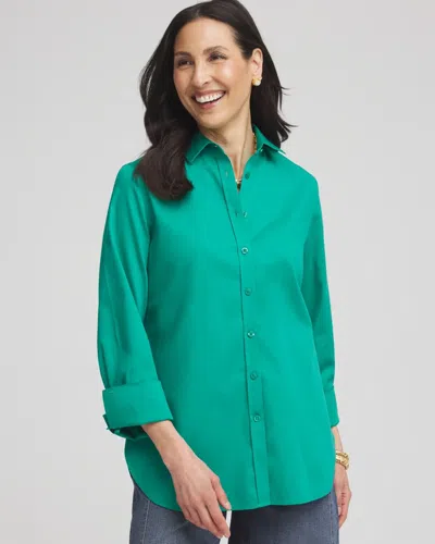 Chico's No Iron 3/4 Sleeve Stretch Shirt In Green