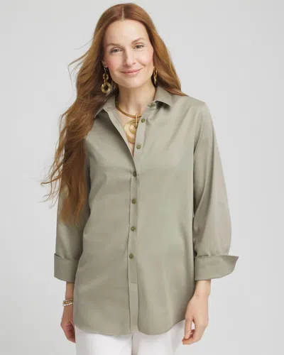 Chico's No Iron 3/4 Sleeve Stretch Shirt In Green