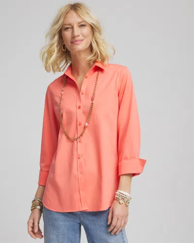 Chico's No Iron™ 3/4 Sleeve Stretch Shirt In Melon Mambo Size Medium |