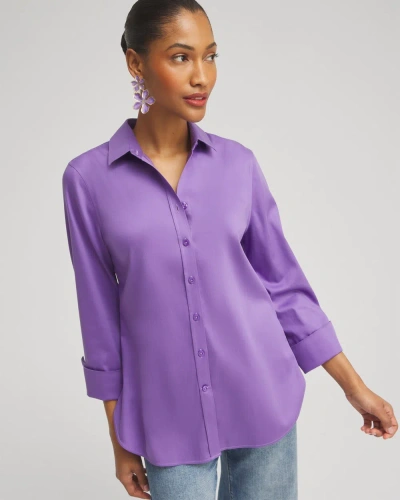 Chico's No Iron 3/4 Sleeve Stretch Shirt In Parisian Purple Size Xl |