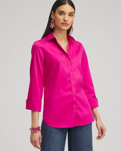 Chico's No Iron 3/4 Sleeve Stretch Shirt In Primrose Pink Size Xl |