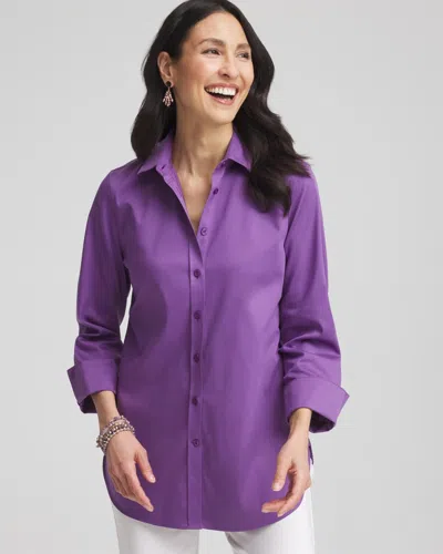 Chico's No Iron 3/4 Sleeve Stretch Shirt In Purple
