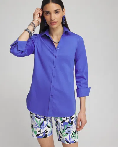 Chico's No Iron 3/4 Sleeve Stretch Shirt In Purple Nightshade Size Large |