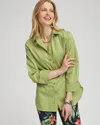 CHICO'S NO IRON 3/4 SLEEVE STRETCH SHIRT IN SPANISH MOSS SIZE LARGE | CHICO'S