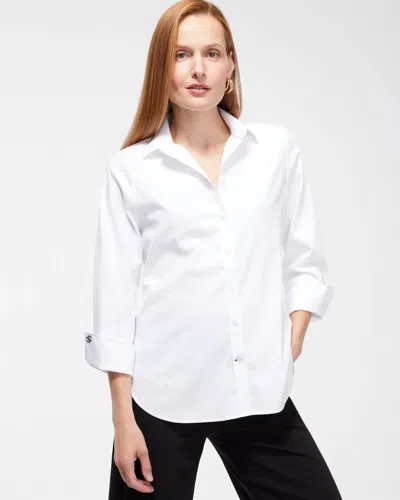 Chico's No Iron™ 3/4 Sleeve Stretch Shirt In White Size Medium |