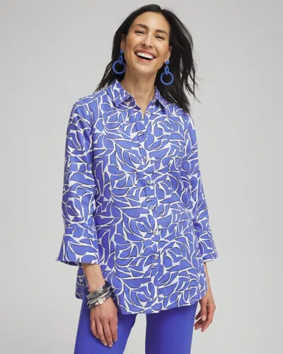 Chico's No Iron&#8482 Linen Abstract 3/4 Sleeve Shirt In Purple Nightshade Size Small |