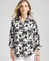 Chico's No Iron Abstract Floral Shirt In Salted Lime In Green