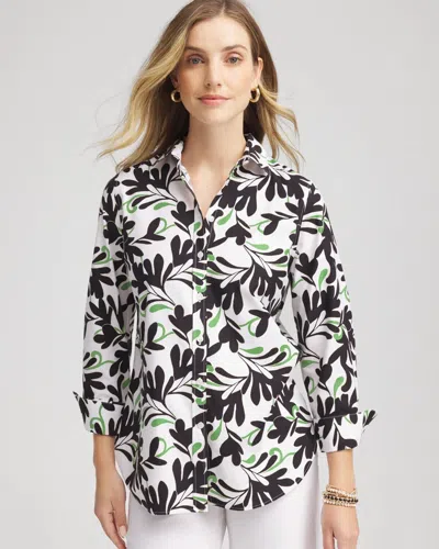 Chico's No Iron Abstract Floral Shirt In Salted Lime In Green