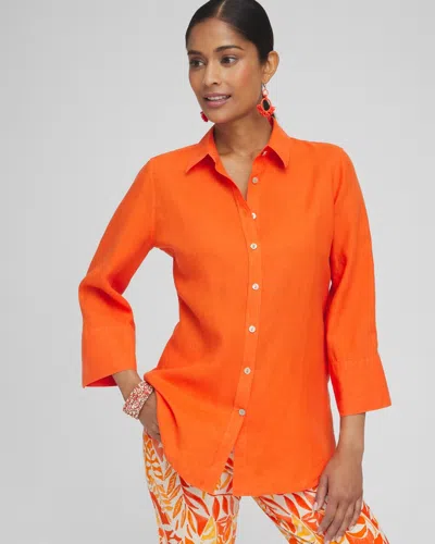 Chico's No Iron&#8482 Linen 3/4 Sleeve Shirt In Valencia Orange Size Small |  In Blood Orange
