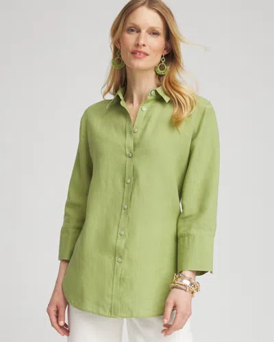 Chico's No Iron&#8482 Linen 3/4 Sleeve Shirt In Spanish Moss Size Xl |